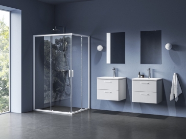 Dušo durys Ravak Blix II NBLRV2K-80, baltu matiniu profiliu, skaidriu stiklu 